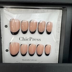 ChicPress Black French Tip Press On Nails Pink Base Handcrafted Nail Set NEW